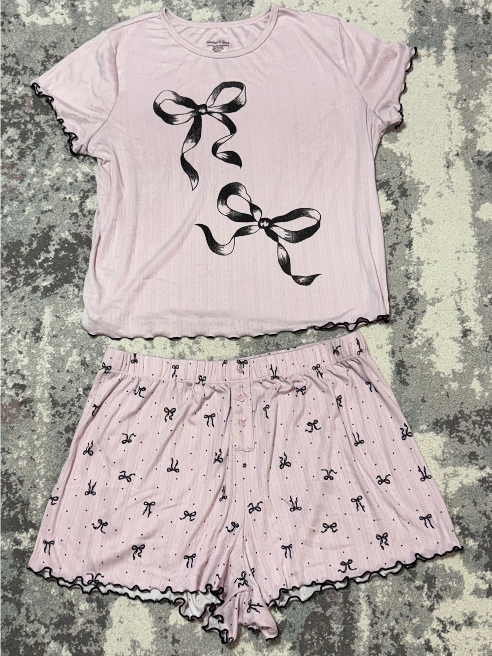 Light Pink Bow-Print Short Pajama Set